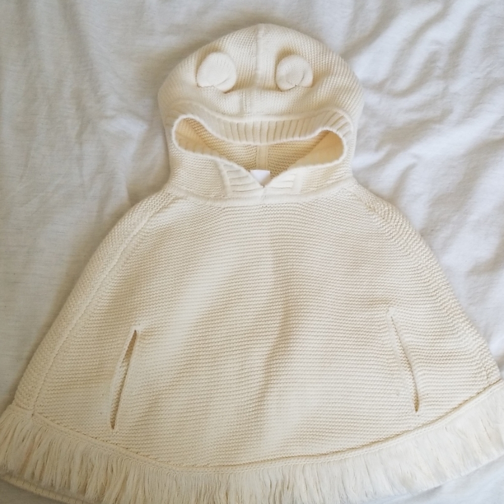 Garter fringe hoodie poncho sweater